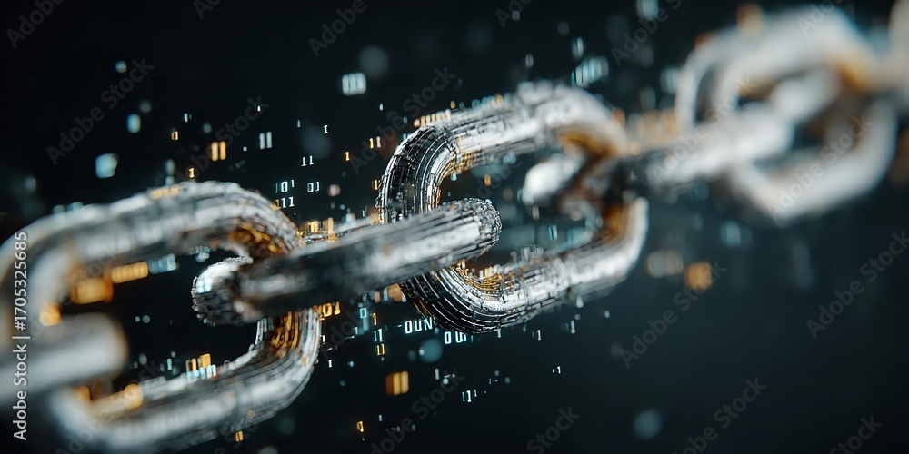 Poster a chain link closeup. blockchain and crypto concept.