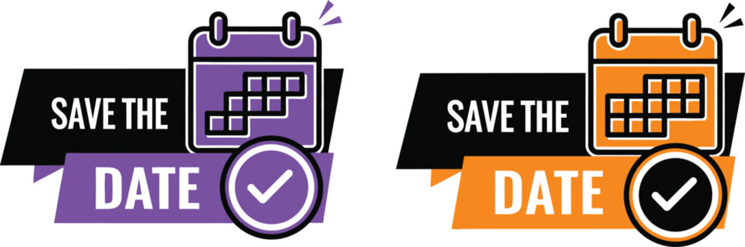 Save the date reminder with calendar icon and checkmark for event planning