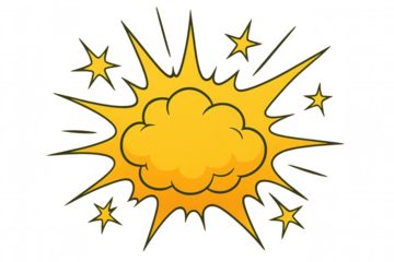 Yellow explosion with stars on a transparent background, perfect for adding a dramatic effect to designs