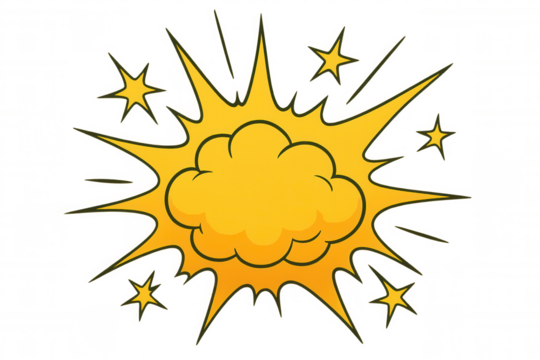 Yellow explosion with stars on a transparent background, perfect for adding a dramatic effect to designs