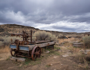 Close-up of heavy machinery gears covered in grease and dust