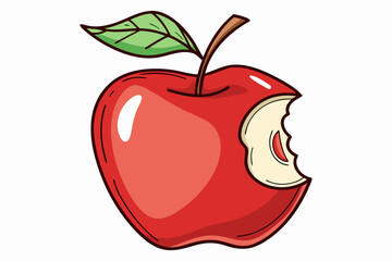 Red Apple with Leaf and Bite Mark Illustration 