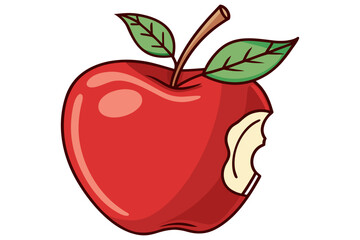 Red Apple with Leaf and Bite Mark Illustration 