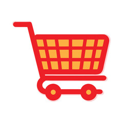 Minimalist red shopping cart vector design, ideal for ecommerce business, online market symbol, retail shop logo, add to cart button, supermarket basket, digital purchase, web store UI icon illustrati