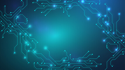 Motherboard digital abstract background. AI circuit board technology texture design. Semiconductor and computer processor on tech banner template concept. Vector illustration