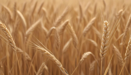 Obraz premium Close-up of wheat ears on a field. Some ears are in focus, while others are blurred, creating an effect of depth.