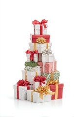 stunning tower of gifts elegantly arranged to form holiday tree shape
