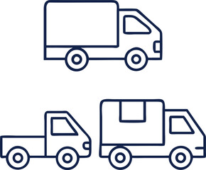 Fototapeta premium Vector art of collection of delivery trucks in line art style