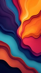 Vibrant abstract layered paper art with flowing curves in warm and cool tones.