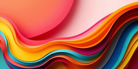 Vibrant layered paper cut wave, smooth gradients, colorful abstract texture,  artwork,  smooth