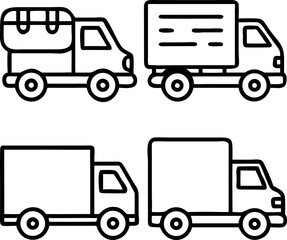 Vector art of collection of delivery trucks in line art style
