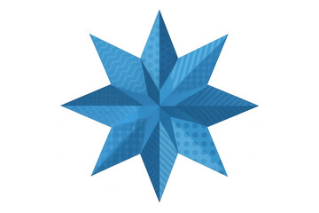 Obraz premium Geometric star pattern in light blue, segmented with unique designs, floating on transparent surface for creative visual branding