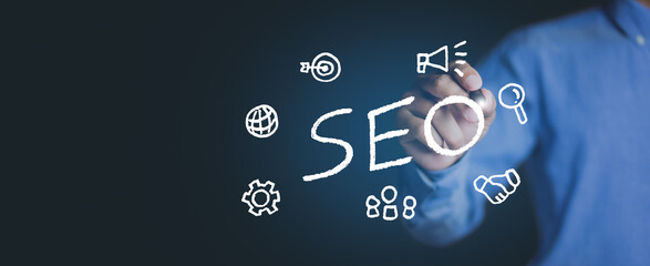 SEO Concept. dominate search engine rankings with strategic optimization techniques. digital marketing