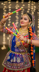 Energetic Dandiya Raas Dancer in Vibrant Chaniya Choli. 