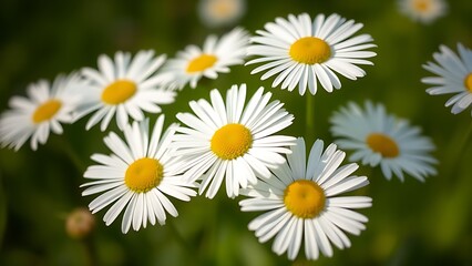 Fototapeta premium Close-up of fresh daisies with a soft green backdrop, natural light enhancing their delicate beauty.