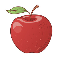 Shiny Red Apple with Leaf Illustration 