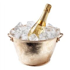 Champagne bottle in a gold-toned ice bucket
