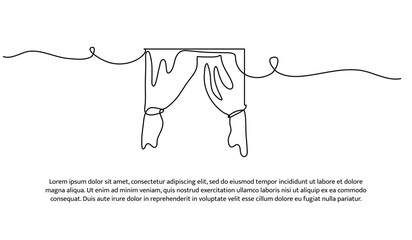 One line of draperies. Abstract minimal continuous line.