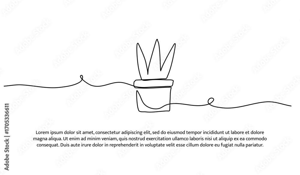 Poster one line of plants in a pots. abstract minimal continuous line.