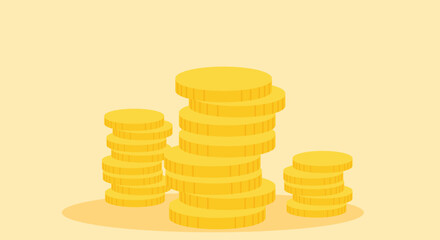 design of stacked and scattered money coins casting soft shadows on a solid background, symbolizing wealth, savings, economy, and financial growth