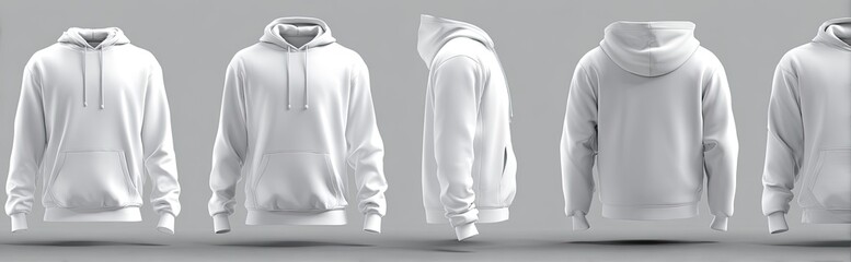 Multiple views of a blank white hoodie (2)