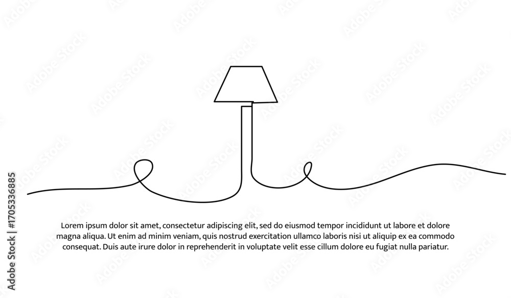 Poster One line of lamp. Abstract minimal continuous line.