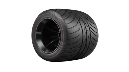 3D realistic racing car slick tire high grip (clean modern detail, on transparent isolated background