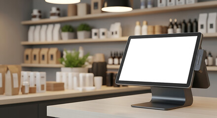 Modern POS System in Retail Store Blank Screen for Mockup