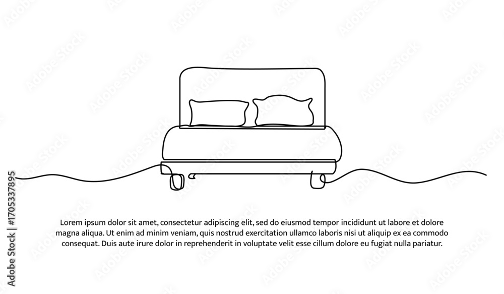 Poster One line of bed. Abstract minimal continuous line.
