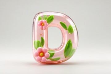 The letter D is vividly rendered as a cute inflatable icon decorated with colorful pink flowers and green leaves. This charming design enhances any playful setting or decor