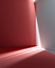 Soft light fills a minimal area where light red walls meet gray tones, enhancing the tranquil ambiance. The gradient creates an inviting, peaceful setting ideal for relaxation