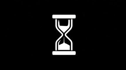 A simple white hourglass icon depicts only the bottom half, symbolizing the passage of time. The design stands out prominently against a stark black backdrop