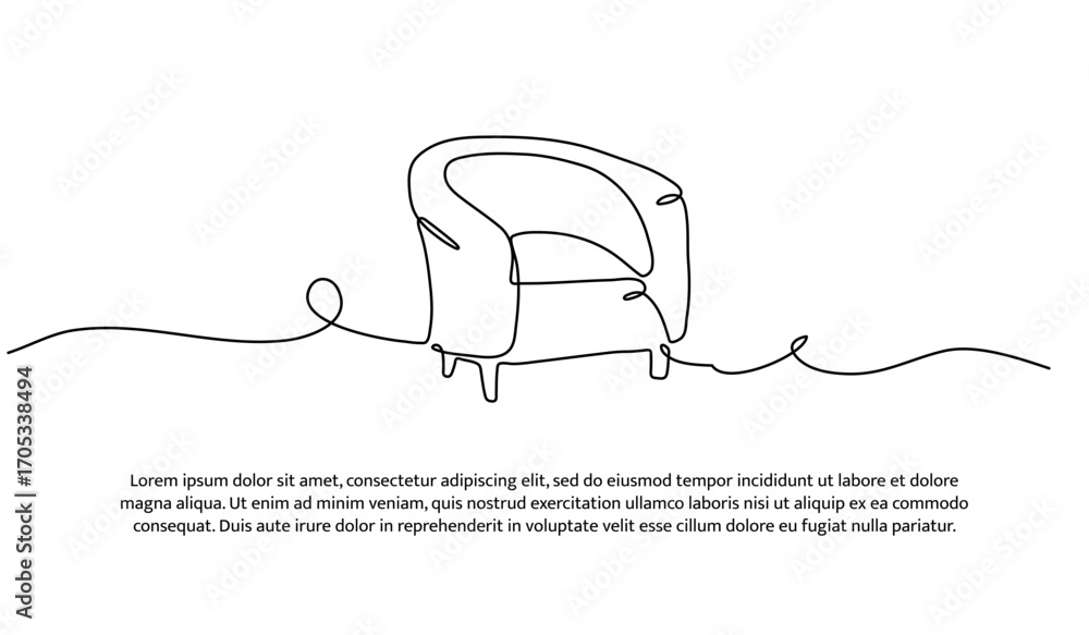 Poster One line of sofa chair. Abstract minimal continuous line.