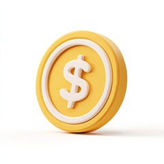 Obraz premium A 3D rendered, yellow coin with a white dollar sign