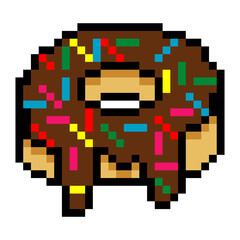 Dripping chocolate glazed donuts in pixel art style