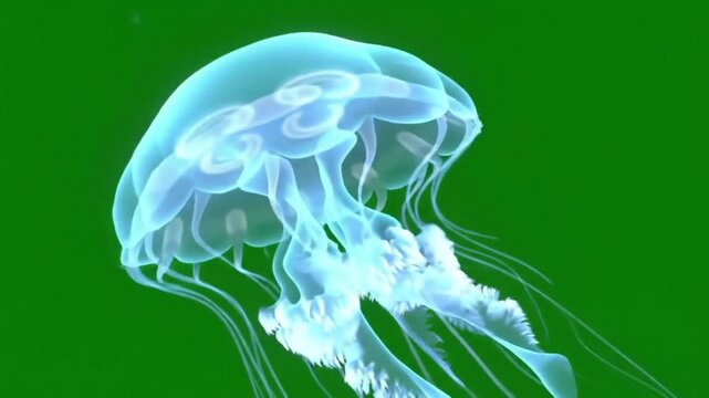 Celestial Jellyfish: A captivating jellyfish floats gracefully, its ethereal form illuminated in a brilliant display of bioluminescence, casting an iridescent glow throughout its watery domain.