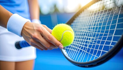 Tennis Players Hand Holding Ball Near Racket.