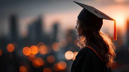 Beyond the diploma: the digital future of education explained. Professional photo. A graduate's perspective: digital interfaces in deep blue hues and icons. Clean layout. Bright colors.