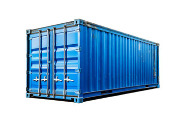Military blue cargo container isolated on transparent or white background