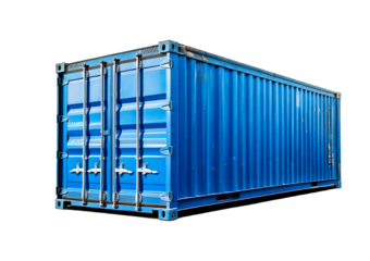 Military blue cargo container isolated on transparent or white background