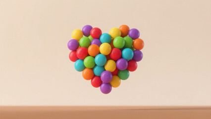 Vibrant Multicolored Spherical Heart on Light Beige Background - Modern Minimalist Visual of Joyful Composition