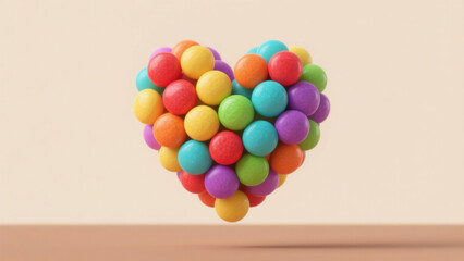 Vibrant Multicolored Spherical Heart on Light Beige Background - Modern Minimalist Visual of Joyful Composition