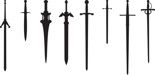 sword silhouette vector, medieval sword outline, ancient sword shadow, weapon sword clipart, fantasy sword doodle, knight sword sketch, blade sword icons, fighting sword vector, warrior sword artwork,