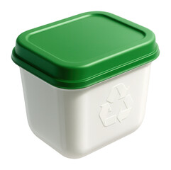 Plastic container with a green lid and recycling arrows