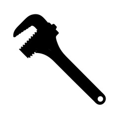Black Silhouette of an Adjustable Pipe Wrench or Monkey Wrench Vector Icon