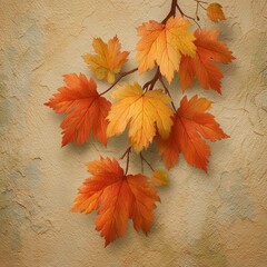 Maple branch with autumn leaves on a beige background