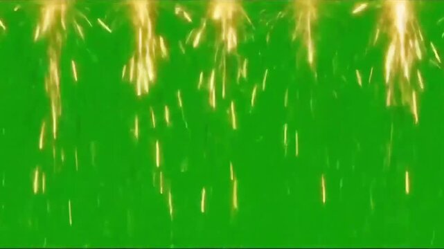 Sparkling Waterfall: A luminous cascade of golden sparkles descends, creating a mesmerizing display of light and energy against a vibrant green backdrop. 