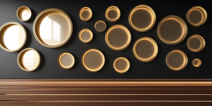 a wall adorned with various sized golden circular mirrors
