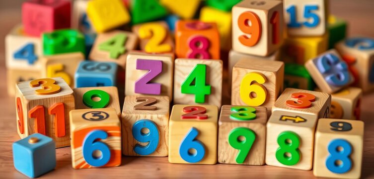 Colorful wooden number cubes for kids math games,  arithmetic,  early learning