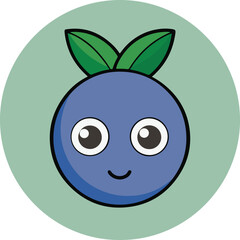 Cute Cartoon Blueberry with Big Eyes and Green Leaves